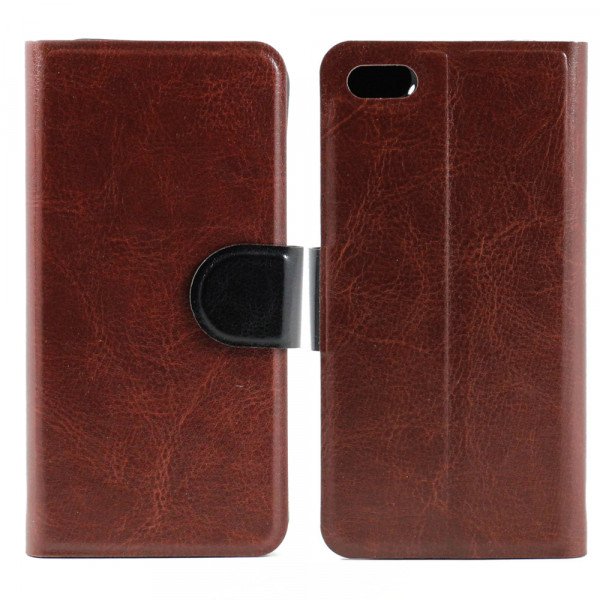 Wholesale iPhone 5S 5 Slim Flip Wallet Case (Brown - Black)